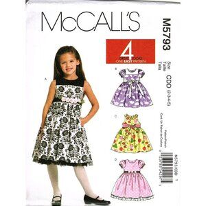 McCall's M5793 Toddler Girls Size 2 to 5 Dresses Uncut Sewing Pattern New